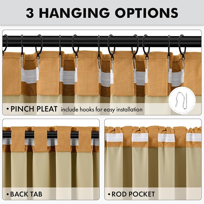 MIULEE Fall 100% Blackout Linen Curtains 42" x 90" Mustard Yellow 2 Panels | Thermal Insulated, Room Darkening Drapes for Bedroom Living Room, Back Tab Rod Pocket Pinch Pleated, Solid Luxury Decor