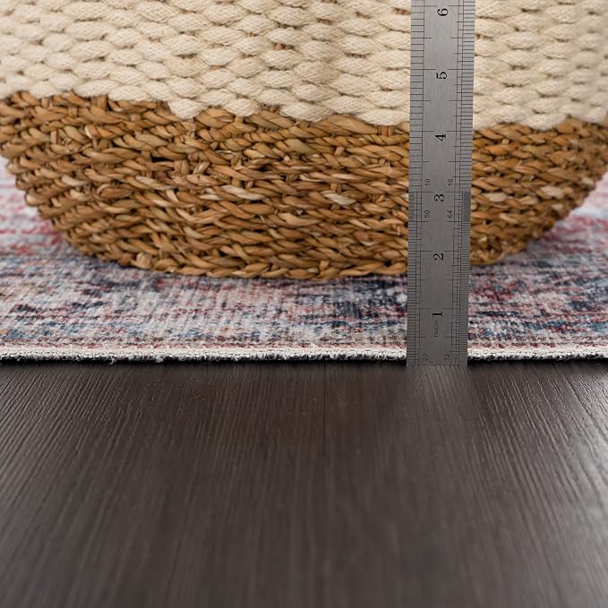 Bloom Rugs Caria Washable Non-Slip 4x6 Rug - Brick/Dark Blue Traditional Area Rug for Living Room, Bedroom, Dining Room, and Kitchen - Exact Size: 4' x 6'