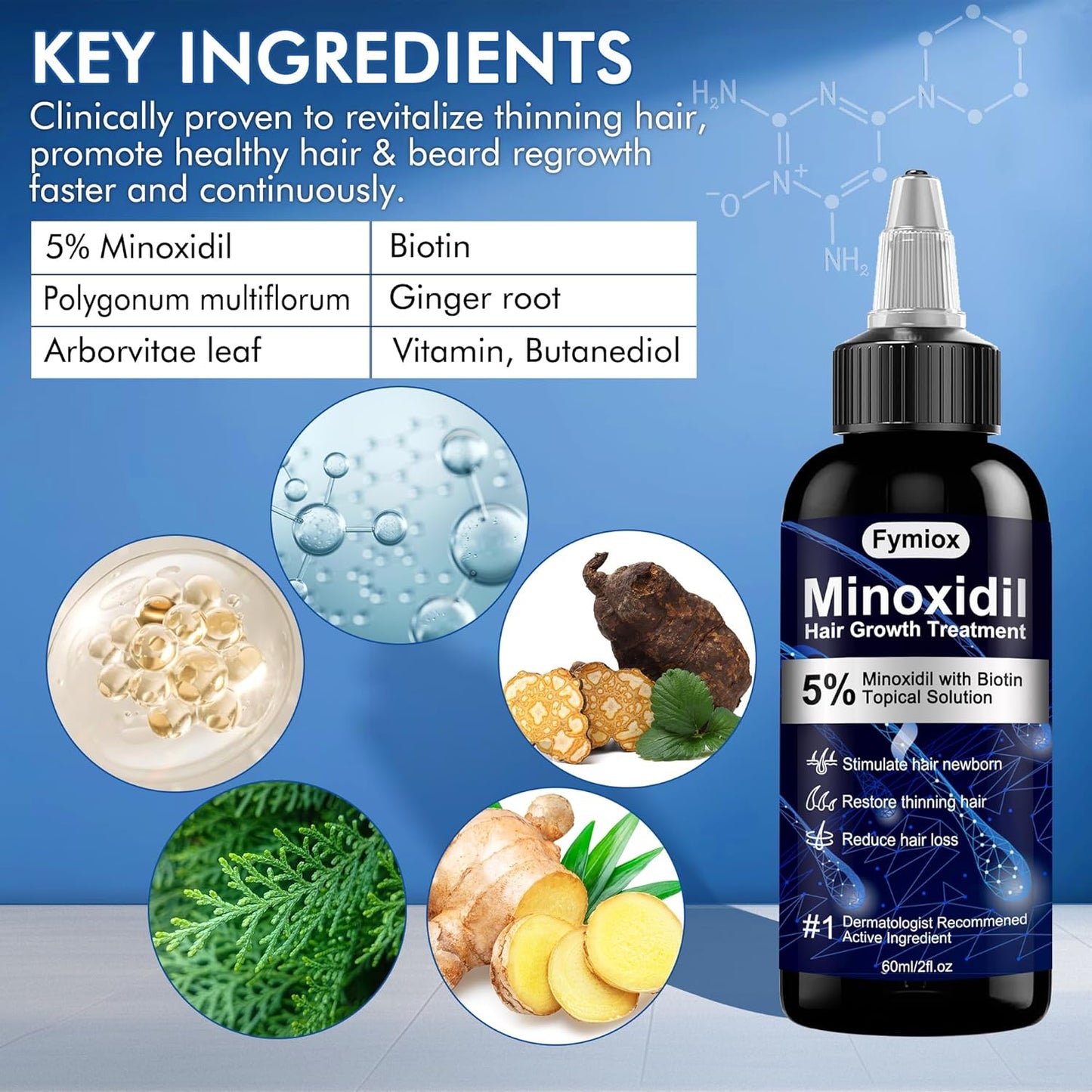 5% Minoxidil for Men and Women Hair Growth Oil, Monoxide Beard Hair Growth Serum Products, Hair Regrowth Treatment for Hair Loss, Thicker Fuller Hair (2 x 60ML)