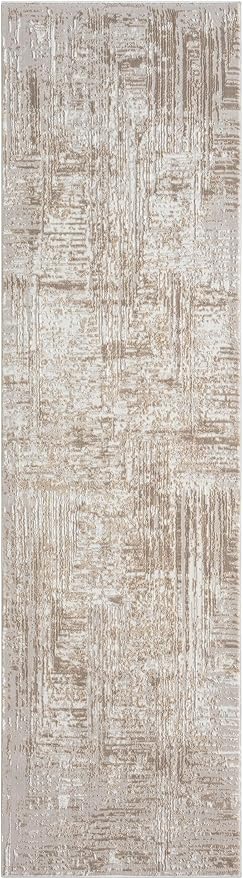 Amy Modern Abstract Runner Rug for Kitchen, 2x7 Contemporary Textured Geometric Beige Neutral Runner, High-Low Pile Stain Resistant Carpet for Bedroom, Hallway or Entryway (2' x 7', Beige)