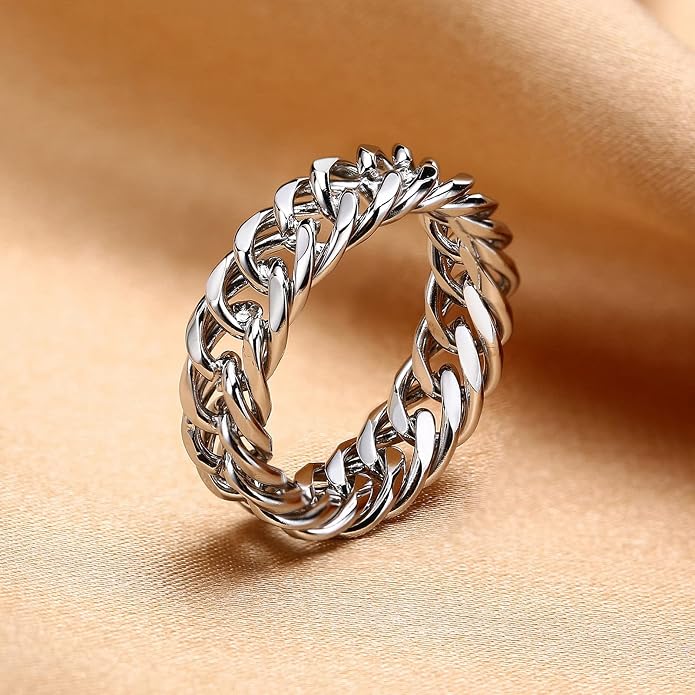6mm Minimalist 18K Gold Stainless Steel Rings Women Link Chain Ring Finger Rings