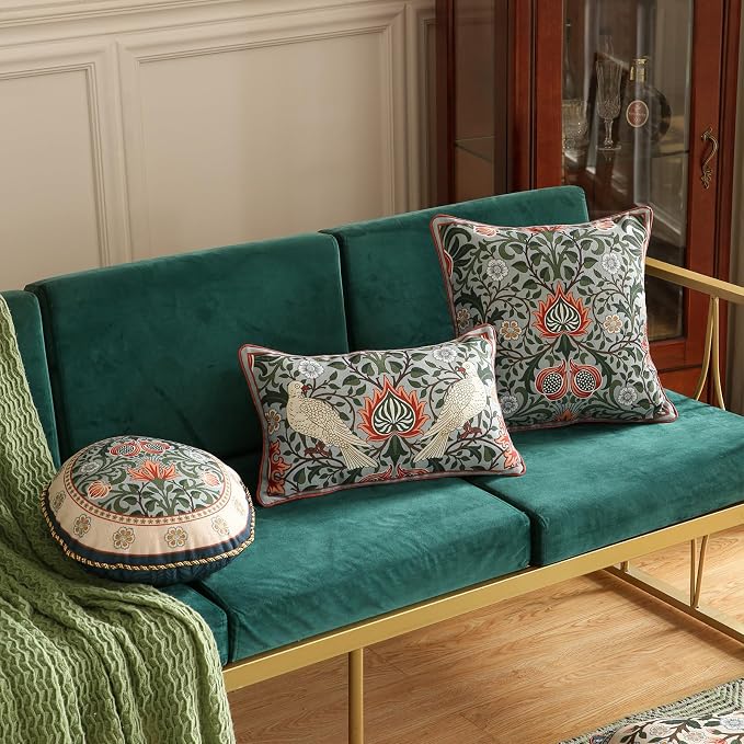 ISAENNE Designer Elegant Linen Throw Pillow Cover,Set of 4-Naples Set | French Cottage Pillow Cover,Concealed Zipper,Floral Pattern,Sofas,Bedroom,Living Room,Lounge Chairs,All Season Home Decor