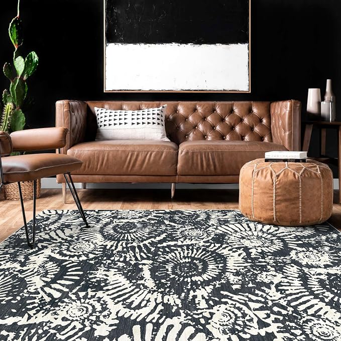 BLISSA Black White Living Room Rug - 8x10 Soft Washable Bedroom Area Rug Non-Slip Low-Pile Modern Contemporary Abstract Rugs for Living Room Bedroom Dining Room Under Table Nursery Foyer Large Carpet