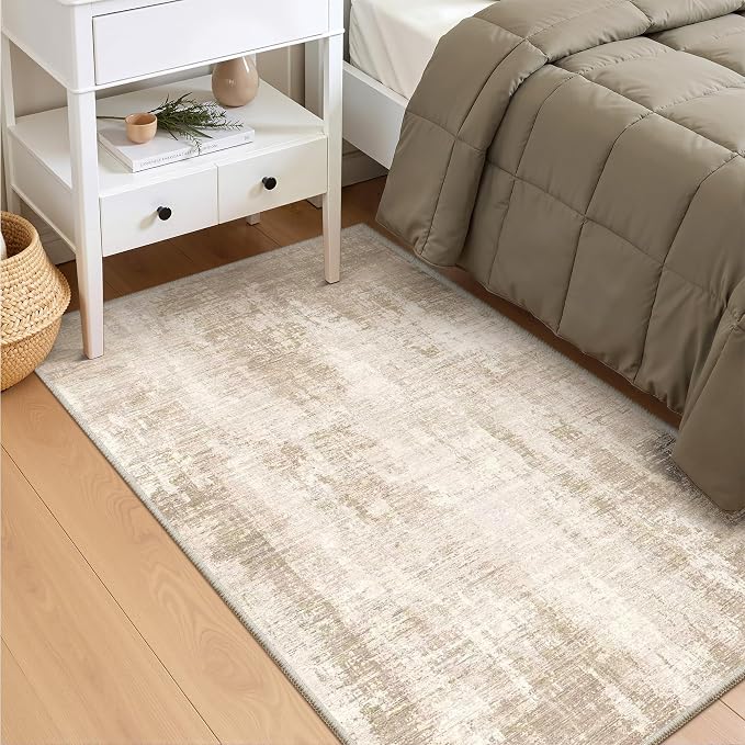 Valenrug Washable Rugs 4x6 - Stain Resistant 4x6 Area Rugs for Living Room, Non Slip Backing Abstract Rugs for Bedroom, Folable Machine Washable Area Rug(4'x6', Beige)
