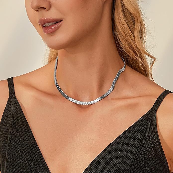 Jewlpire 925 Sterling Silver Plated Rope/Cuban/Paperclip/Herringbone Chain Necklaces for Women, 18K Gold Plated Chain Necklace,Hypoallergenic Women's Chain Necklaces 16+3 Inch