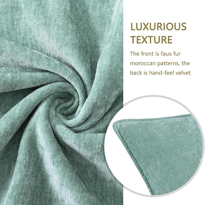 decorUhome Set of 4 Chenille Throw Pillow Covers 18x18(Beige/Aqua) | Couch Decorative Soft Neutral Pillow Covers with Elegant Design for Living Room Bed Sofa