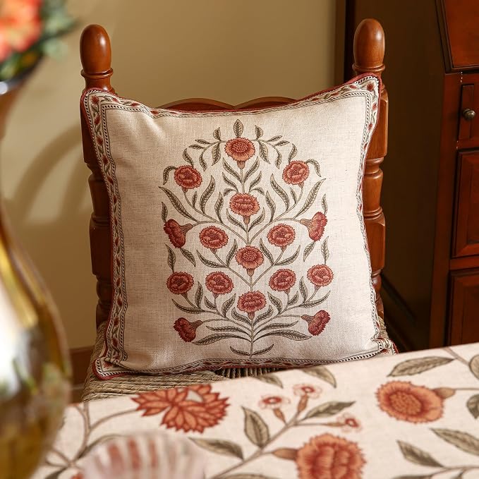ISAENNE Designer French Linen Throw Pillow Cover,Set of 2,18"x18"-Albano B | Elegant Square Pillow Cover,Concealed Zipper Design,Floral Pattern,Sofas,Bedroom,Living Room,Lounge Chairs,Decor