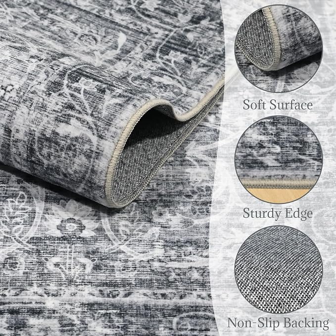 Machine Washable Hallway Runner Rug: 2'x6' Kitchen Rugs Soft Non-Slip Low Pile Vintage Boho Carpet Runners for Indoor Entryway Kitchen Bedside Bedroom Bathroom Farmhouse Decor