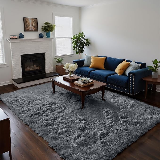 yongyangjuxin Fluffy Rug Shag Area Rug, Grey 6x9 Area Rugs for Living Room, Large Shag Area Rugs for Bedroom Room Home Decor, Upgrade Anti-Skid Rectangular Fuzzy Rugs
