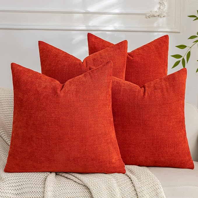 Set of 4 Soft Textured Decorative Throw Pillow Covers 22x22 Inch Cozy Farmhouse Cushion Cover Square Accent Pillow Cases for Bed Couch Sofa Living Room, Red