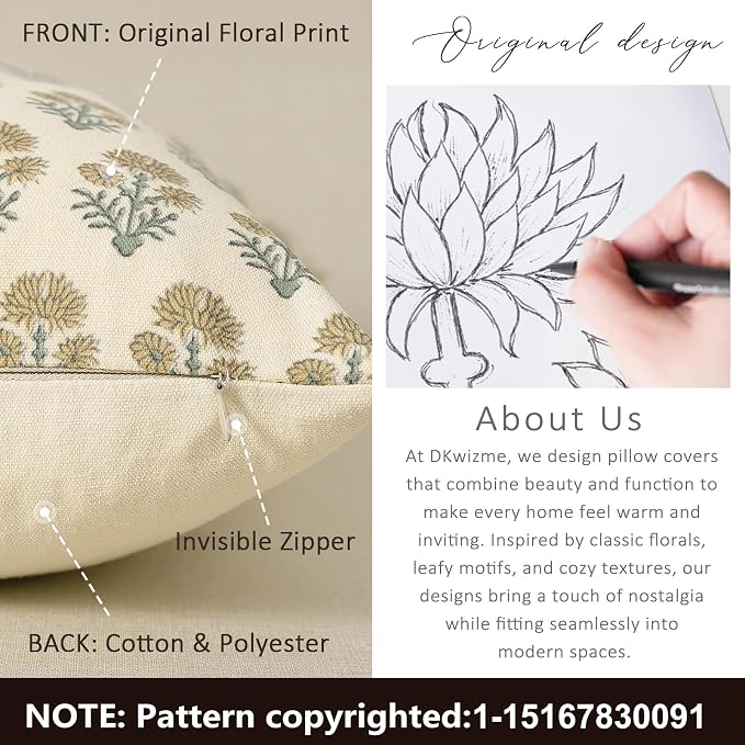 Farmhouse Floral Pillow Covers 12x20 Set of 2, Country Botanical Throw Pillow Cover for Sofa Couch Bed Living Room, Rustic Vintage Flower Cushion Covers Cottage Home Décor,Olive Yellow