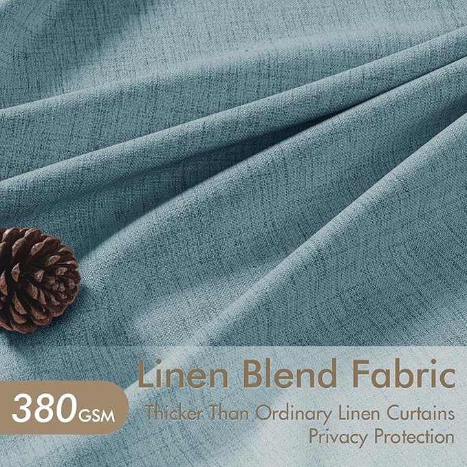 MIULEE Pinch Pleated Thick Linen Curtains 102 Inch 4 Panels Set Back Tab Memory Trained Pinch Pleat Semi Sheer Light Filtering Privacy Let Light in Window Drape for Living Room Bedroom Dusty Blue
