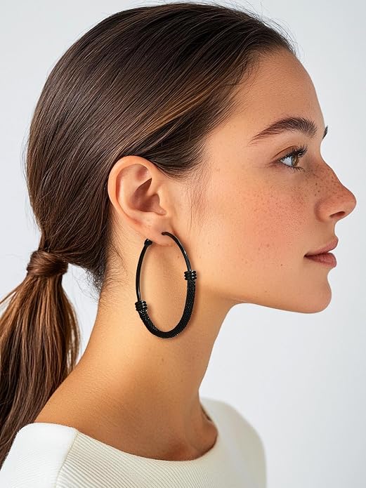 PROSTEEL 30/40/60/80/100mm Chunky Hoop Earrings For Women Gold Plated/Black Stainless Steel Hoops Earrings Statement Jewelry