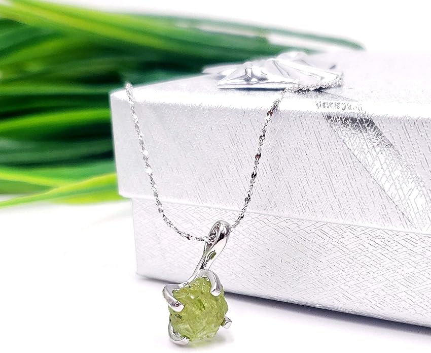 Natural raw gemstone pendant chain necklace with white gold over 925 solid sterling silver, birthstone dainty solitaire gift for her, uniquelan jewelry