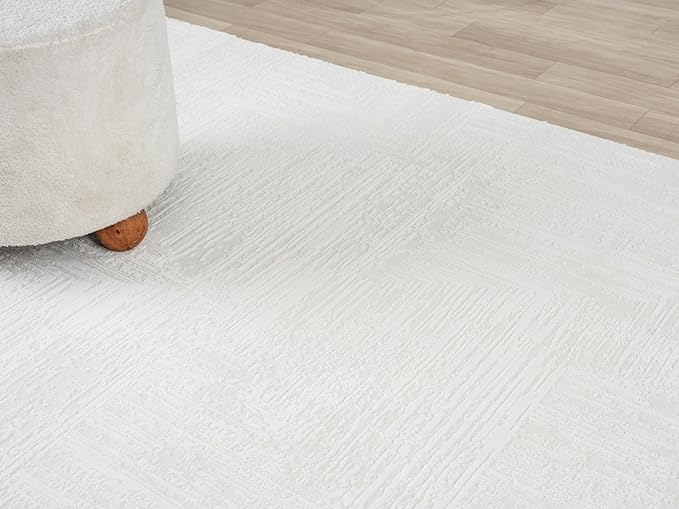 Amy Modern Abstract Area Rug for Living Room, 5x7 Contemporary Textured Geometric Cream Neutral Rug, Stain Resistant Non-Shedding Carpet for Bedroom, Dining Room or Kitchen (5' x 7', Cream)