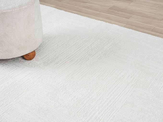 Amy Modern Abstract Area Rug for Living Room, 8x10 Contemporary Textured Geometric Large Cream Neutral Rug, High-Low Pile Stain Resistant Carpet for Bedroom or Dining Room (8' x 10', Cream)