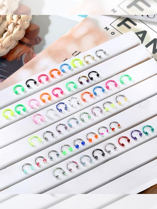 Jexine 120 Pcs 5G Septum Rings Surgical Horseshoe Rings Stainless Steel Piercing Jewelry for Women Men Cartilage Tragus Earrings Body Jewelry Acrylic, Multi Styles 10 mm