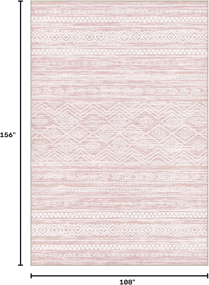 Tortania Area Rug Living Room Rugs- 9x13 Washable Large Soft Neutral Boho Moroccan Bohemian Farmhouse Rug Indoor Floor Carpet for Bedroom Under Dining Table Home Office Decor - Pink