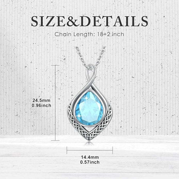 PELOVNY Celtic Knot Necklaces for Women 925 Sterling Silver Gemstone/Birthstone Teardrop Infinity Necklace Irish Celtic Pendant Jewelry Gifts for Mom Daughter Wife