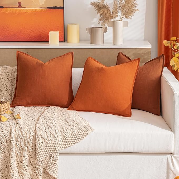 MIULEE Decorative Linen Euro Sham Pillow Covers 26x26 Rust | Boho Farmhouse Fall Autumn Couch Throw Pillows for Bed, Pack of 2 Accent Modern Pillowcases, Sofa Livingroom Home Decor