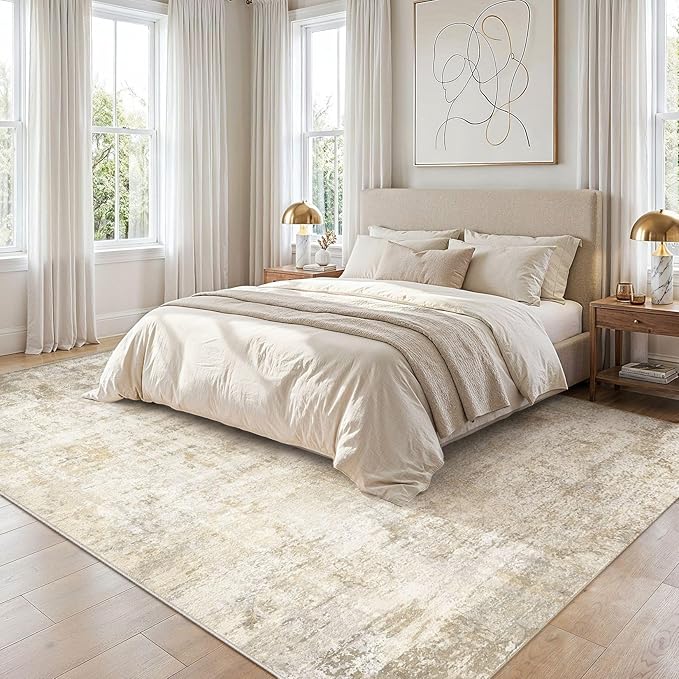 cotiled 7x9 Area Rug Abstract Soft Non Slip Washable Rugs for Living Room | Stain Resistant, Robot Vacuum & Pet Friendly, Low-pile, For Living Room, Bedroom, Dining Table, Nursery Beige