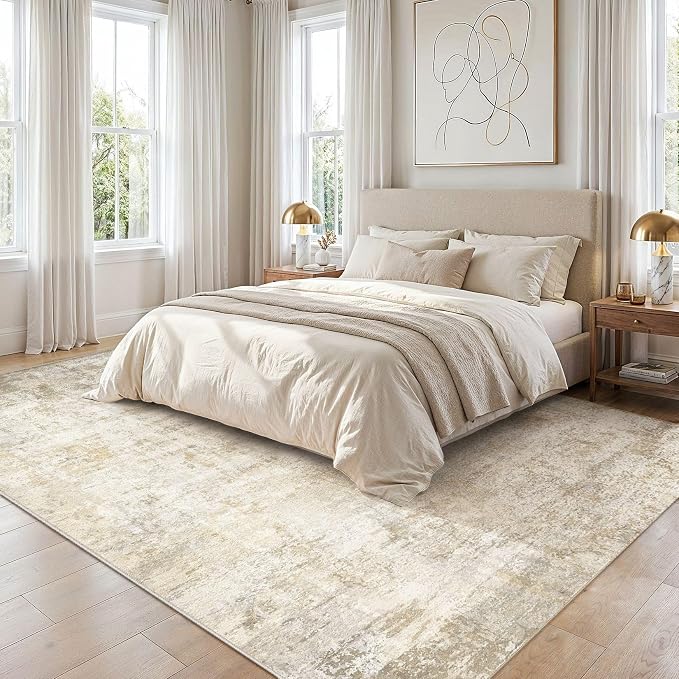 cotiled 9x12 Rugs for Living Room Abstract Soft Non Slip Washable Area Rug | Stain Resistant, Robot Vacuum & Pet Friendly, Low-pile, For Living Room, Bedroom, Dining Table, Nursery Beige