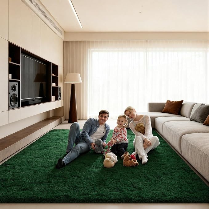8x10 Area Rugs for Living Room, Large Fluffy Dark Green Rugs for Bedroom, Fuzzy Shag Soft Non-Slip Carpet for Kids Girls and Boys Nursery Dorm Indoor Room Home Decor (8ft X 10ft, Dark Green)
