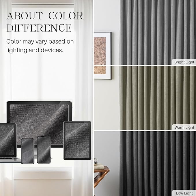 Pinch Pleated Curtains 100% Blackout Linen Curtains 95 Inches Long for Bedroom Living Room, Dark Gray Memory Trained Thermal Insulated Room Darkening Window Drapes with Hooks 2 Panels 40"Wx95"L