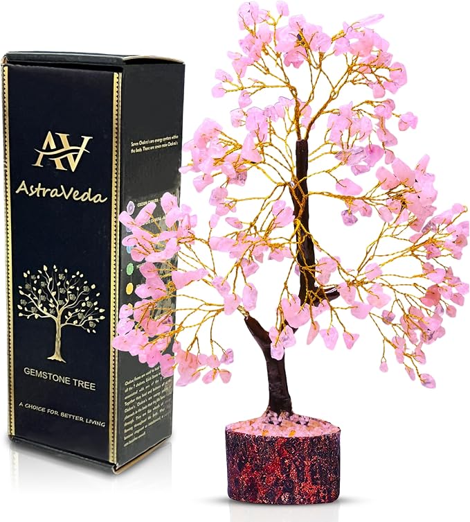 Rose Quartz Crystal Tree of Life - Chakra Feng Shui Tree with Positive Energy - Meditation Gift - 300 Beads