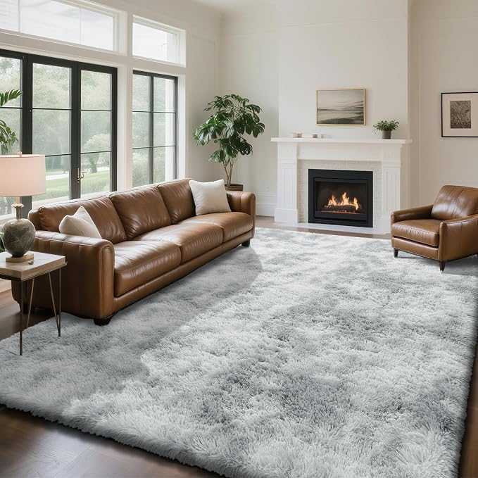 yongyangjuxin Fluffy Rug Shag Area Rug, Mottling Grey 9x12 Area Rugs for Living Room, Large Shag Area Rugs for Bedroom Room Home Decor, Upgrade Anti-Skid Rectangular Fuzzy Rugs