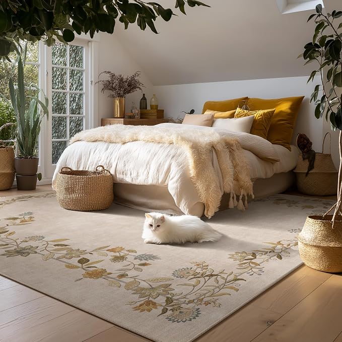8x10 Area Rugs for Living Room: Washable Bedroom Rug Stain Resistant Non Slip Low Pile Ultra Soft Faux Wool Lightweight Large Rugs for Dining Room Kitchen Farmhouse Entryway Home Office Indoor