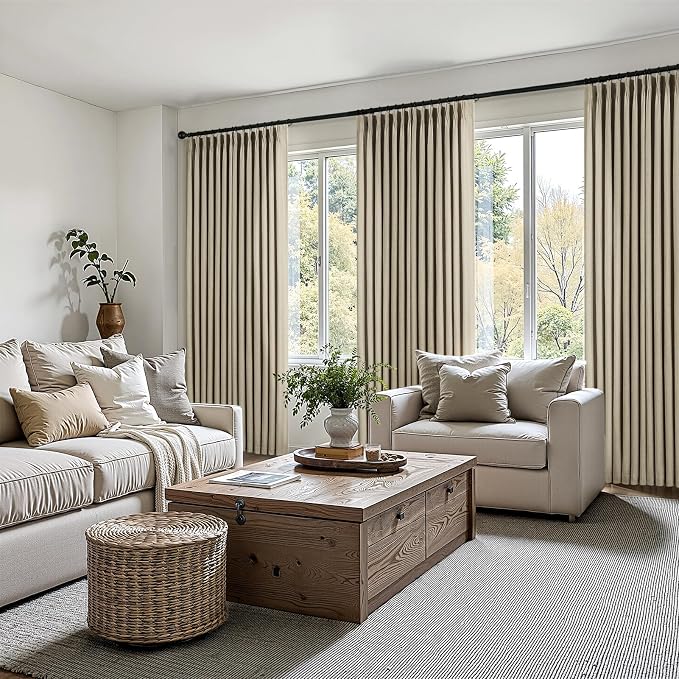 Topfinel 63 Inches Long Pinch Pleated Semi Sheer Curtains,Grey Beige Linen Blended Light Filtering Window Curtains 63 Length 2 Panels for Living Room Bedroom Pinch Pleat Drapes with Hooks,40" Wx63 L