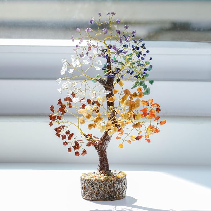 Crocon® Crystal Tree of Life 7 Chakra Healing Crystal Trees, Birthday Gifts Women, Sister & Mom | Home Decor, Gemstone Trees for Positive Energy, Good Luck Office Desk Decor, Housewarming Gift Home