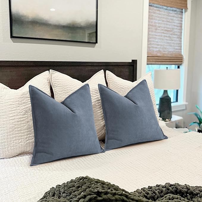 ZWJD Dusty Blue Pillow Covers 12x20 Set of 2 Chenille Throw Pillow Covers with Elegant Design Soft and Luxurious Decorative Throw Pillows for Couch, Bed, and Home Decor