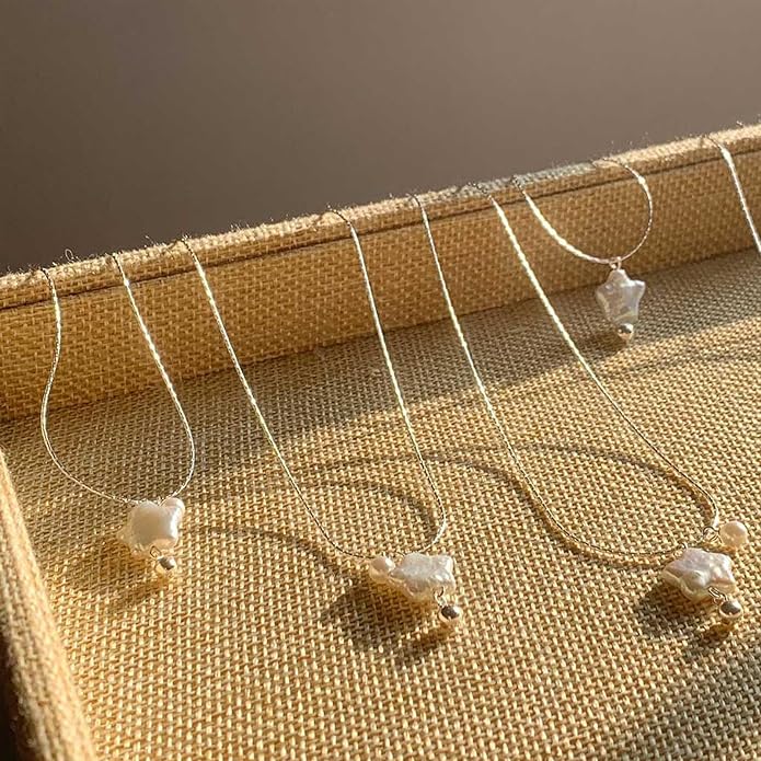 Baroque Pearl Necklaces for Women, Star Shaped Pearl Pendant Necklace Pentagram Natural Freshwater Pearl Choker Necklaces Jewelry Gift for Her, 18'' Chain with Extender