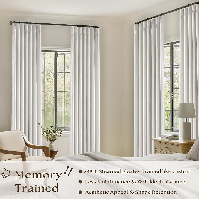 100% Blackout Pinch Pleated Linen Curtains 84 Inch Length 2 Panels for Living Room Bedroom 2 Layer Beige Off White Light Blocking Thermal Insulated Pinch Pleat Room Darkening Curtains 84 Inches Long