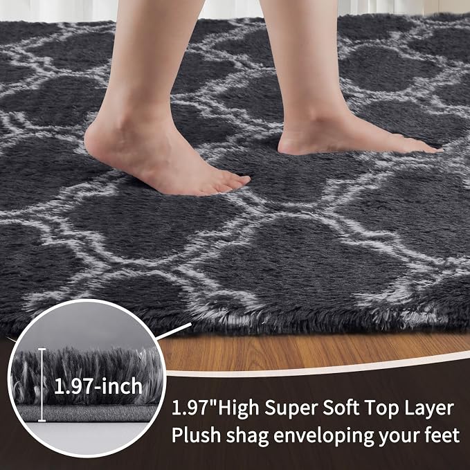 Sour Lemon 8x10 Area Rugs for Bedroom Living Room, Large Fluffy Shag Rug | Shaggy Carpet,Soft Plush Furry Bedside Rugs,Anti Slip,Washable Area Modern Rugs Floor Mat for Kids Girls Boys Living Room