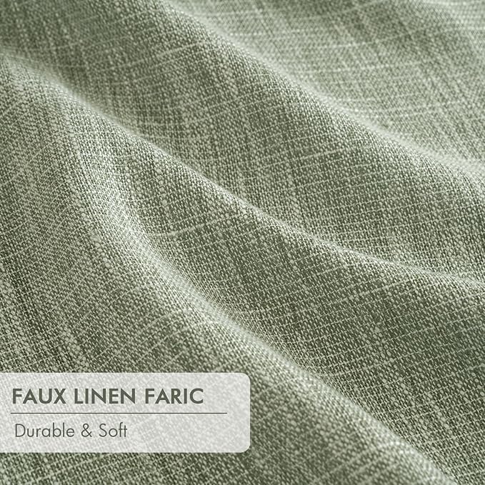 MIULEE Sage Green Pinch Pleated 100% Blackout Linen Curtains 90 Inch Length 2 Panels Set, Black Out Memory Trained Pleat Curtains Light Blocking Room Darkening Drapes for Bedroom Living Room Window