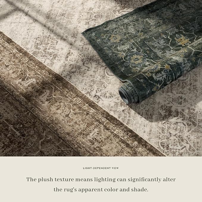 Lahome Margot Vintage 8x10 Area Rugs - Washable Non-Slip Boho Living Room Rugs for Under Table, Brown Low Profile Soft Faux Wool for Bedroom, Dinning Room, Nursery, Playroom