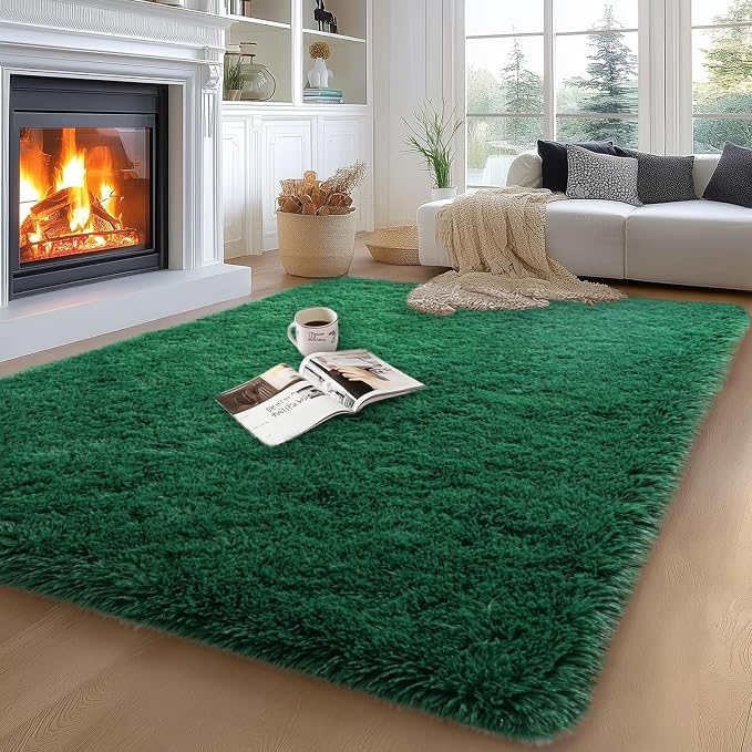 qulint 5x7 Area Rug for Living Room, Dark Green Fluffy Shag Rug for Bedroom | Soft Shag Large Carpet for Nursery, Shaggy Fuzzy Modern Rug for Boys and Girls Dorm Classroom Christmas Home Decor
