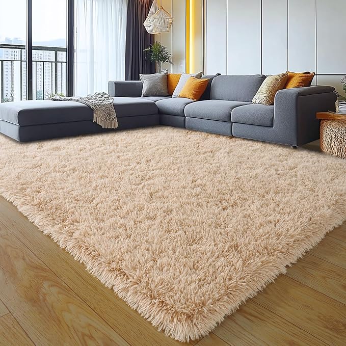 8x10 Large Area Rugs for Living Room, Beige Fluffy Shag Rug | Soft and Comfy, Big Fuzzy Carpet for Bedroom, Nursery, Kids, Girls, Boys Room Dorm Home Decor Aesthetic, Upgrade Non Slip