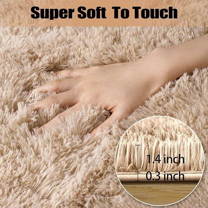 qulint 3x5 Area Rug for Bedroom, Fluffy Soft Shag Bedside Rug Fuzzy Tan Small Area Rug for Nursery, Plush Shaggy Carpet for Boys and Girls Dorm Kid Room Living Room Home Decor (3ft x 5ft, Light Tan)