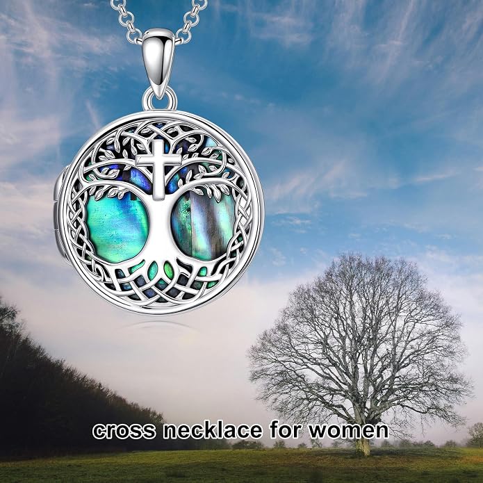 Tree of Life Necklace 925 Sterling Silver Abalone Shell Celtic Knot Tree Pendant Necklace Jewelry Gifts for Women Birthday Christmas