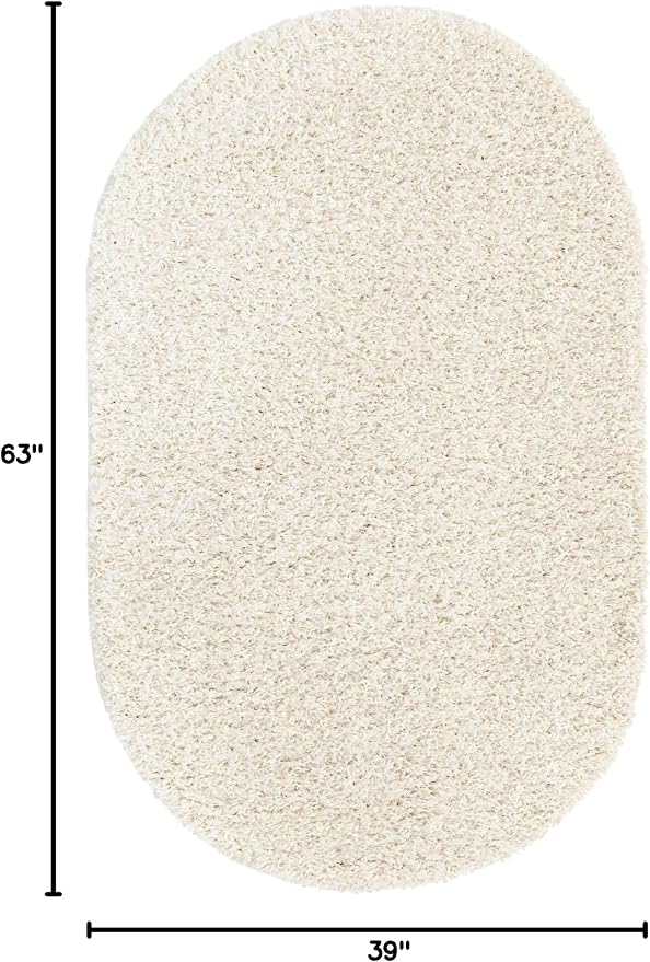Unique Loom Solid Shag Collection Area Rug (3' 3" x 5' 3" Oval, Snow White)