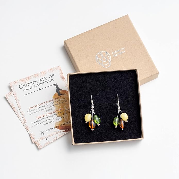 Pull-Through Earrings, Amber Jewelry, Faceted Sparkling Amber Earrings - Parent