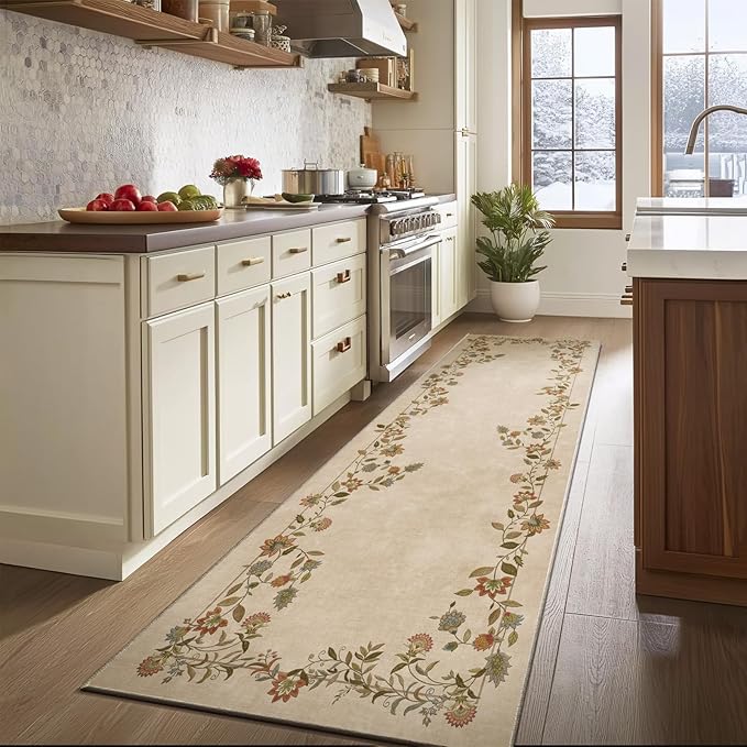 Washable Kitchen Runner Rugs for Entryway: 2'6"x8' Hallway Rug Stain Resistant Non Slip Low Pile Soft Living Room Floor Carpet Runners for Kitchen Bedroom Laundry Room Farmhouse Indoor