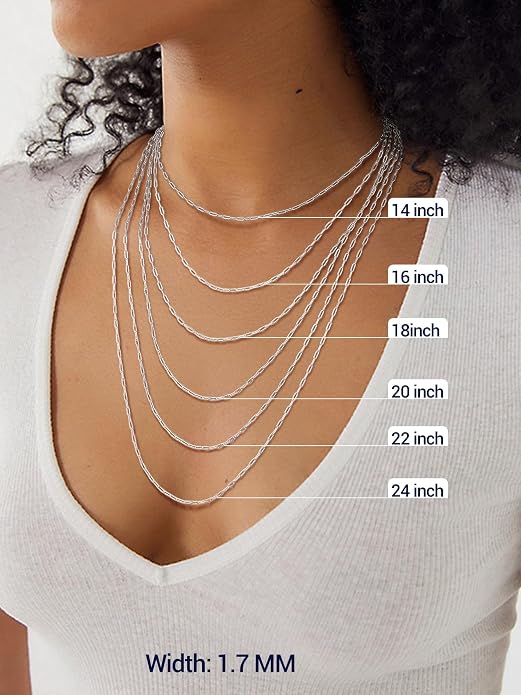 PROSILVER 925 Sterling Silver Paperclip Chain Necklace for Women Jewelry, with Gold/Rose Gold Plated, W: 1.7mm/3.3mm, L: 14"/16"/18"/20"/22"/24", Adjustable, Come with Box