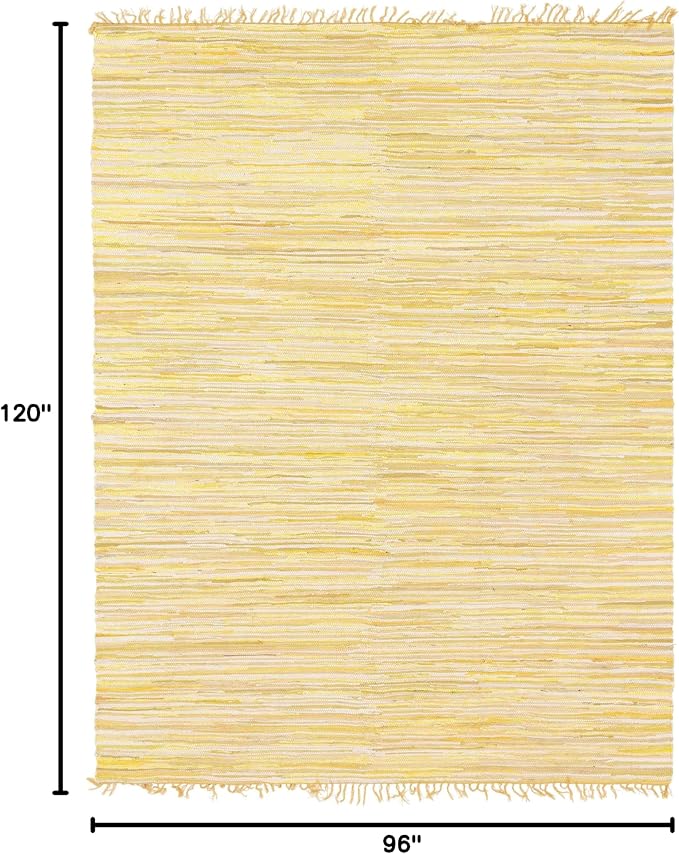 Unique Loom Chindi Cotton Collection Soft Hand Woven Natural Fiber Striped Area Rug, 8 ft x 10 ft, Yellow/Ivory