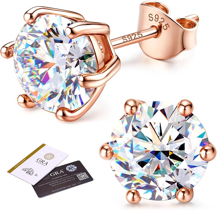 Moissanite Stud Earrings : 18K White Gold Plated Solid 925 Sterling Silver Earring Hypoallergenic Dainty Flat Back Stud Earrings Jewelry for Women Men D Color VVS1 Clarity