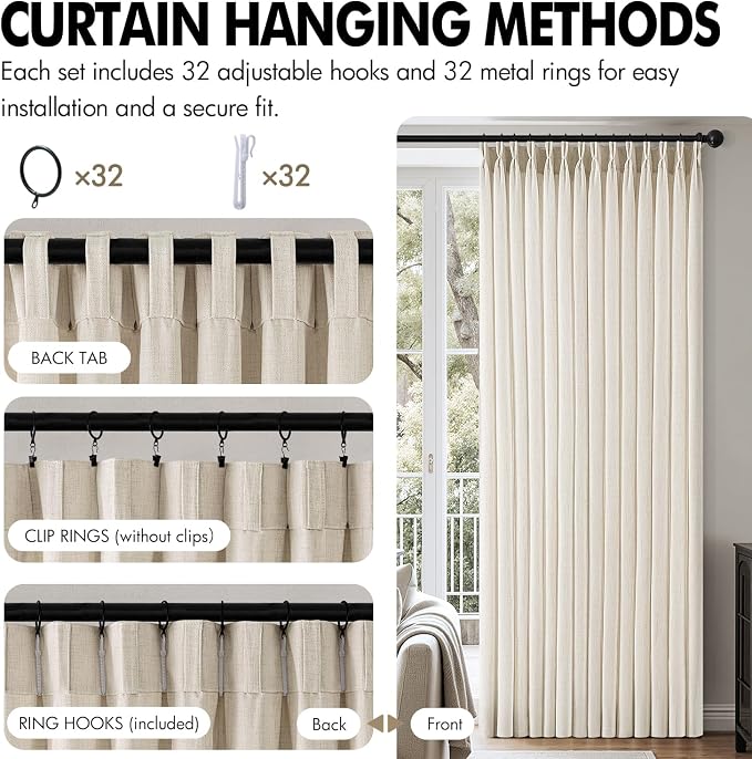 MIULEE Pinch Pleated Thick Linen Curtains 84 Inches 4 Panels Set Ivory Cream Back Tab Memory Trained Pinch Pleat Semi Sheer Light Filtering Privacy Curtains Window Drapes for Living Room Bedroom Birch